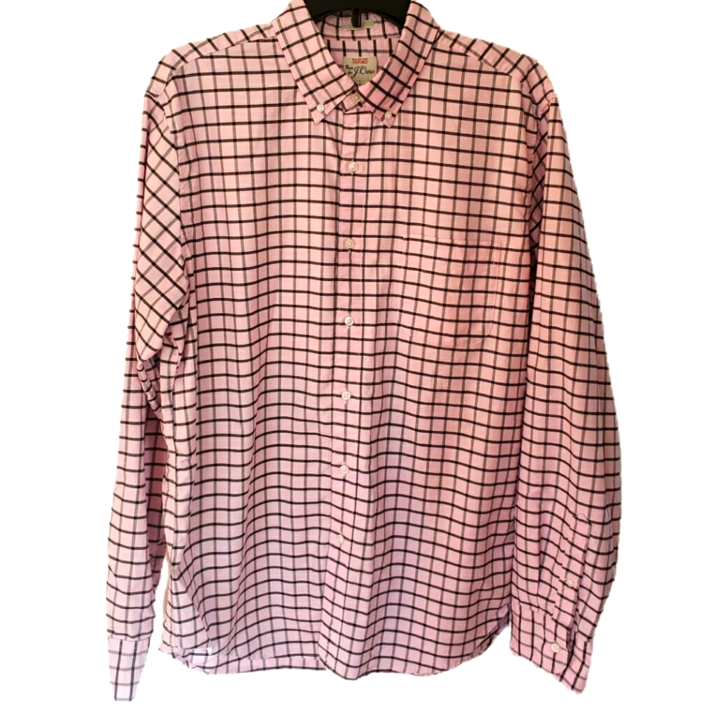 J. Crew Men's Button-Down Oxford Shirt Pink and Gray Slim Fit Large